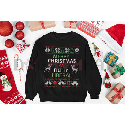 Merry Christmas Lib Funny Sweater: Funny Christmas Gag Gift Sweatshirt, Liberal Holiday Humor Pullover
