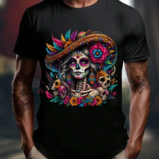 La Catrina T-Shirt - Unisex Día de Muertos Sugar Skull Tee, Elegant Day of the Dead Women's Graphic