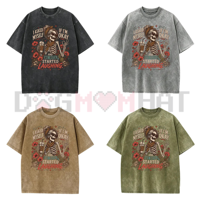 Inner Self Check Skeleton Graphic Tee - Vintage Distressed Sarcastic Mental Health Unisex Cotton Shirt