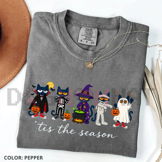Comfort Colors® Cool Cat Teacher Halloween T-Shirt - "Tis the Season" Spooky Groovy Graphic Tee