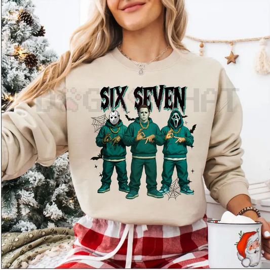funny "Six Seven" 67 Halloween Shirt | Slasher Movie Killers Sweatshirt