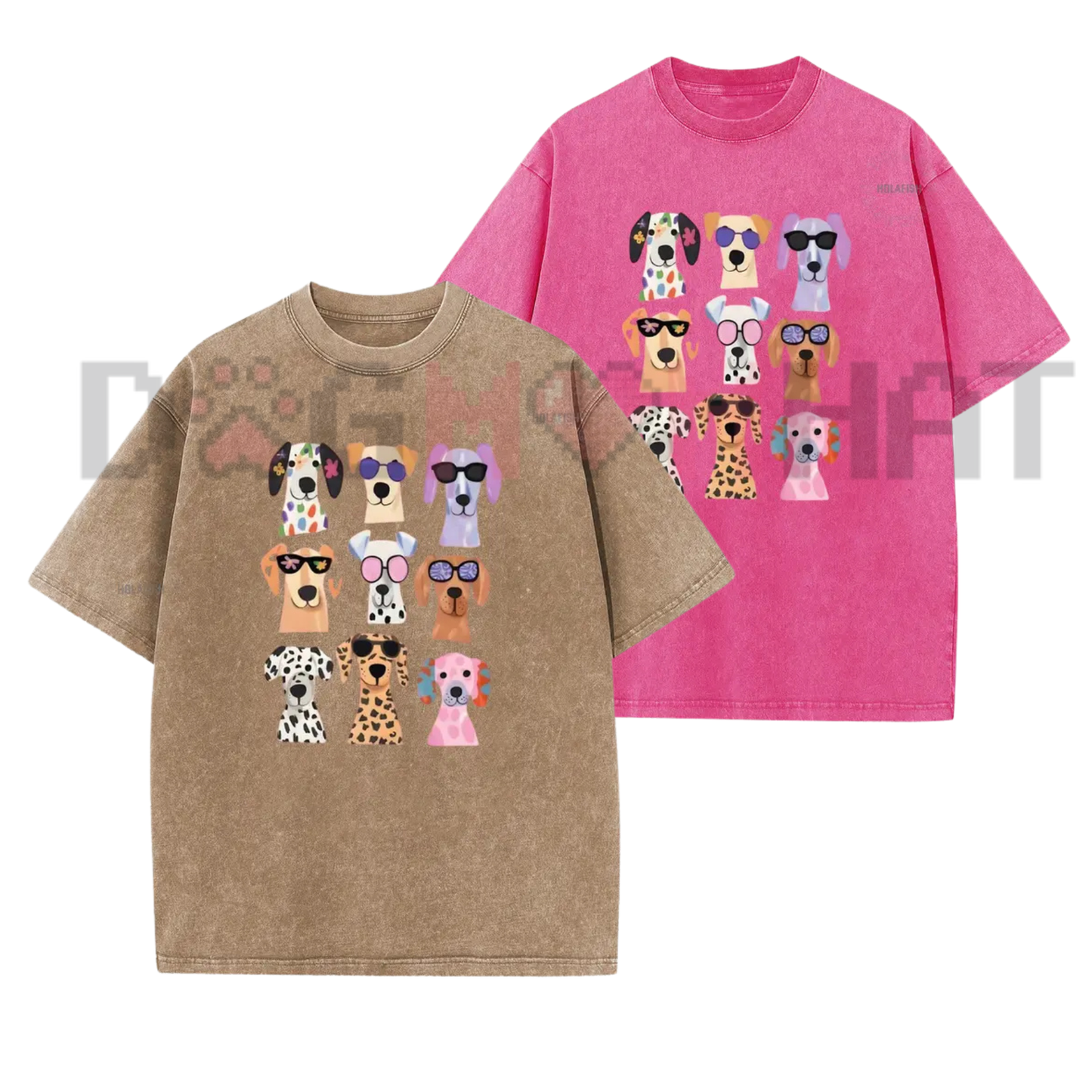 Holafish Women's Vintage Acid Wash Dog Graphic T-Shirt - Soft Cotton Loose Casual Tee