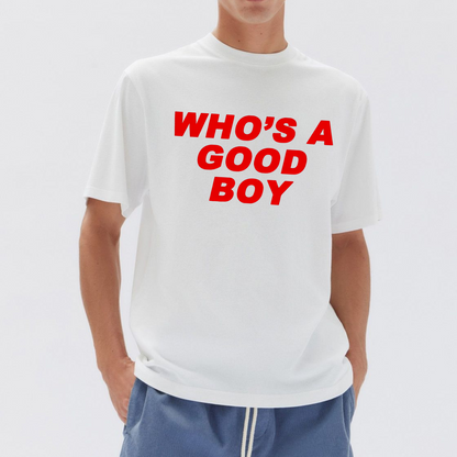 "Who's a Good Boy" Y2K Baby Tee – Funny Dog Lover Shirt