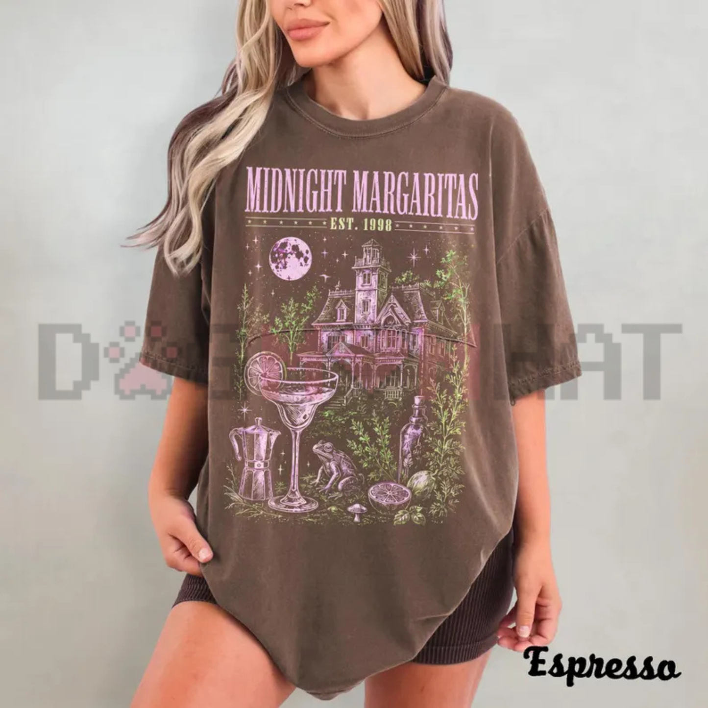 Midnight Margaritas Witchy Cocktail Graphic Tee - Retro Halloween Spooky Season Soft Cotton Unisex T-Shirt Magical Autumn Gift