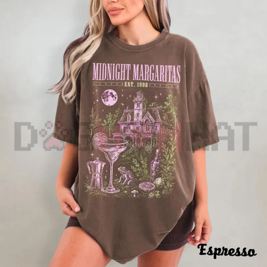 Midnight Margaritas Witchy Cocktail Graphic Tee - Retro Halloween Spooky Season Soft Cotton Unisex T-Shirt Magical Autumn Gift