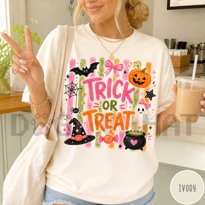 Trick Or Treat Coquette Pink Halloween Graphic T-Shirt