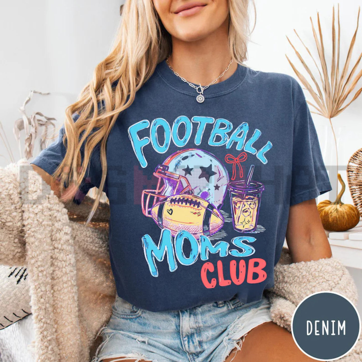 Football Moms Club Comfort Colors T-Shirt - Trendy Gameday Doodle Sports Mom Tee
