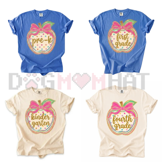 Comfort Colors First Day of School Teacher Shirt - Pink Gingham Apple Tee