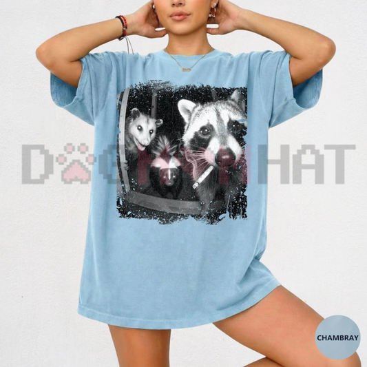 Bog Bound Tee – "Trash Panda Night Crew" Funny Raccoon Opossum Skunk Graphic Shirt