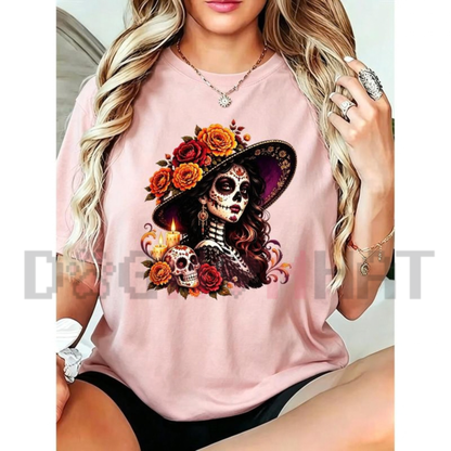 La Catrina Floral Sugar Skull Day of the Dead Graphic T-Shirt