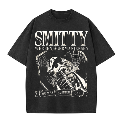 Parke Horizon Tee – Summer Grunge Bone Art "Number One" Washed Black Vintage Graphic T-Shirt