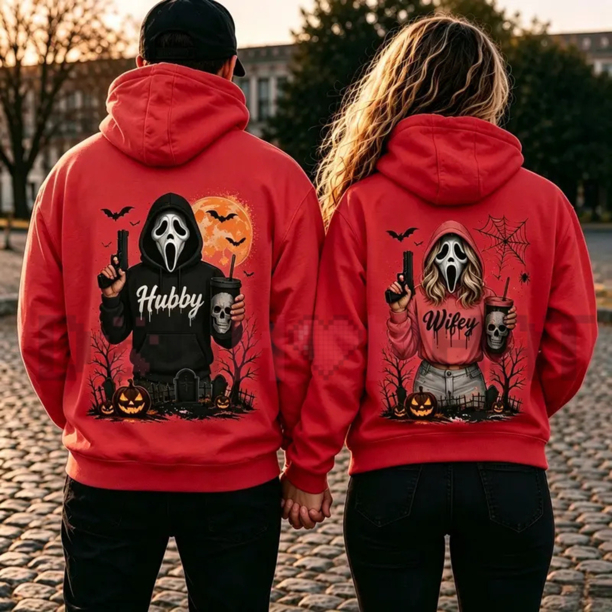 Hubby Wifey Halloween Spooky Season Matching Hoodies – Couple Streetwear Fleece Pullovers