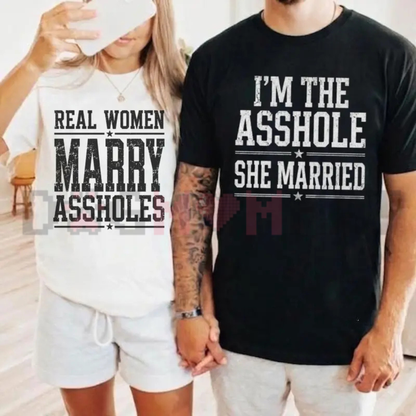 Real Women Marry Real Men Graphic Tee Set - Funny Matching Couples Soft Cotton Unisex Relationship T-Shirt