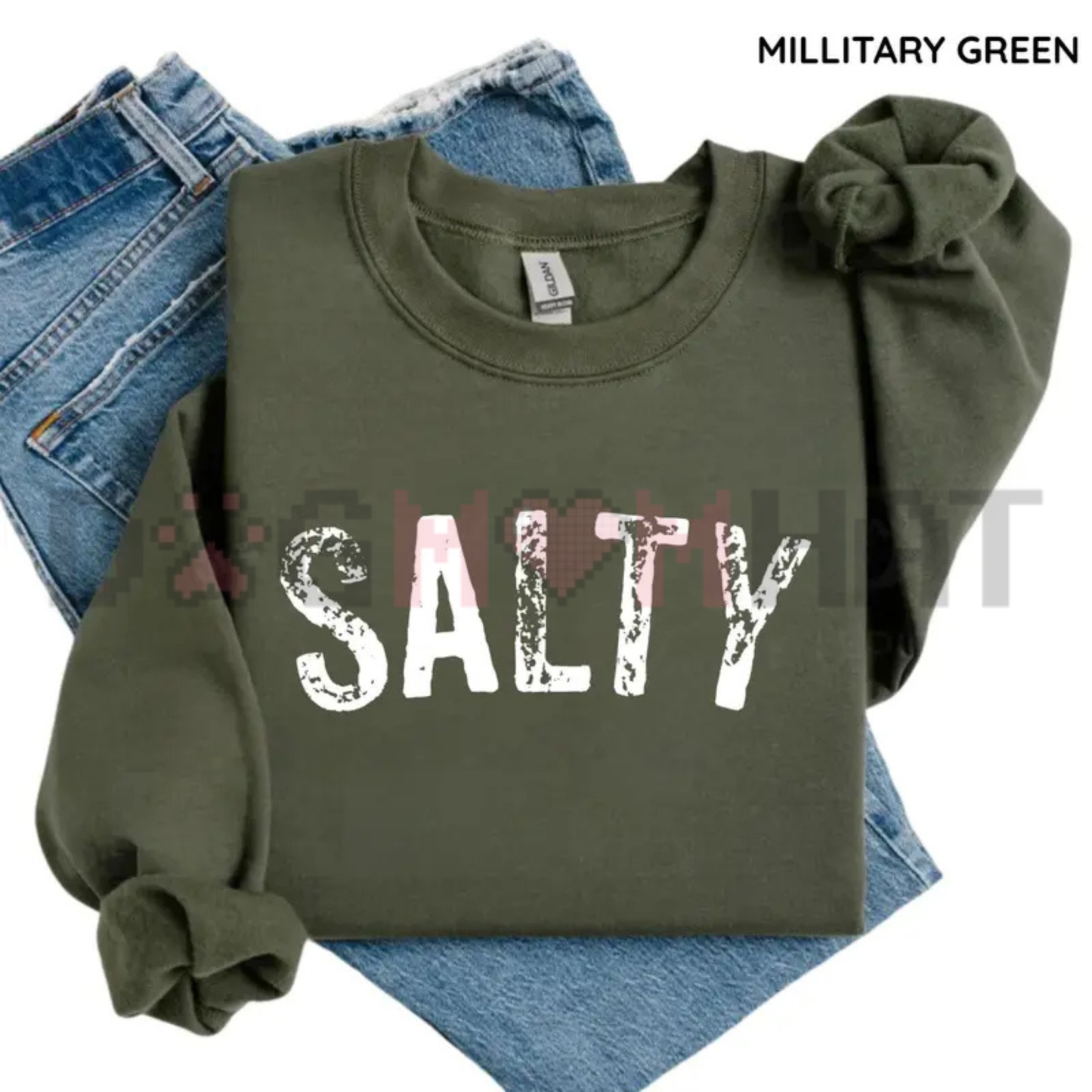 Salty Vibes Retro Beach Graphic Sweatshirt - Vintage Coastal Vacation Crewneck Pullover Women's Cozy Jumper