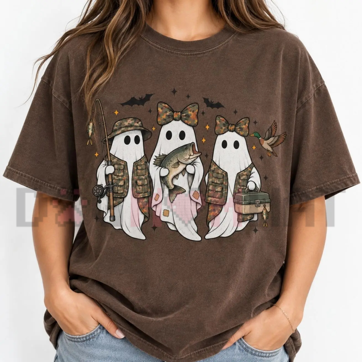 "Fishing Season Ghosts" Camo Ghost Halloween Graphic T-Shirt