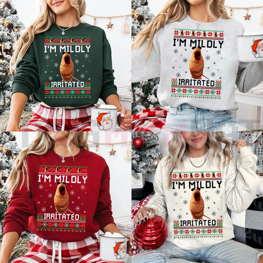 "Mildly Irritated" Funny Meme Ugly Christmas Sweatshirt