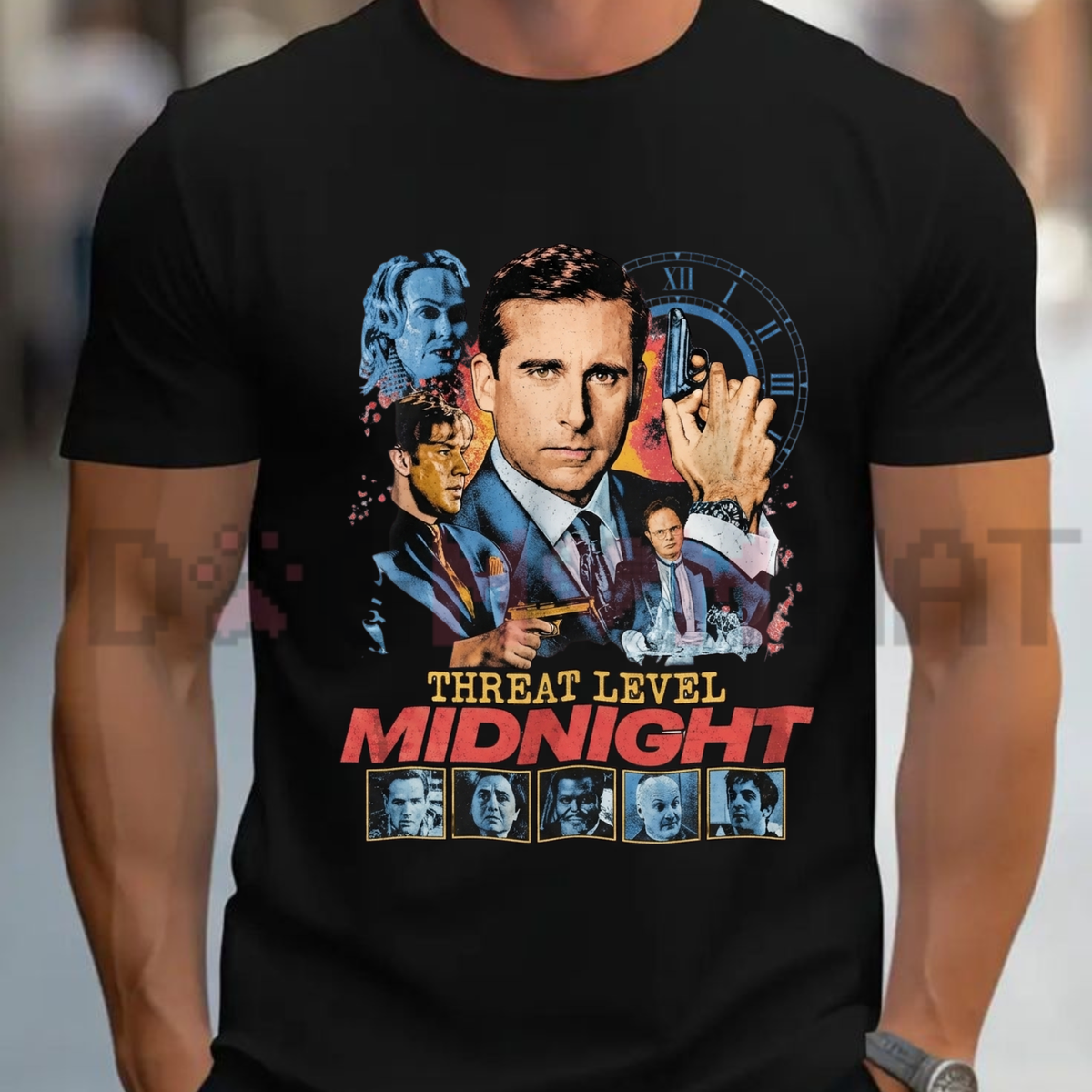 BLACK RABBIT "Threat Level Midnight" Retro Vintage T-Shirt - Oversized Black Office Graphic Tee