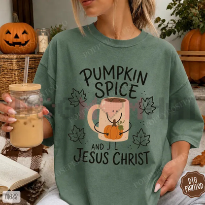 Comfort Colors® Pumpkin Spice & Jesus Christ T-Shirt - Fall Religious Graphic Tee