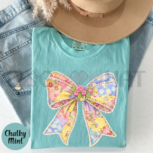 Hand-Painted Quilted Bow T-Shirt