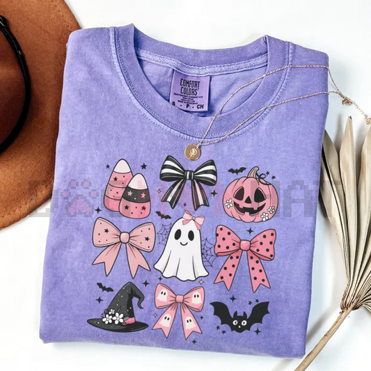 Comfort Colors® Pink Girly Bows Halloween Tee – Cute Ghost Shirt