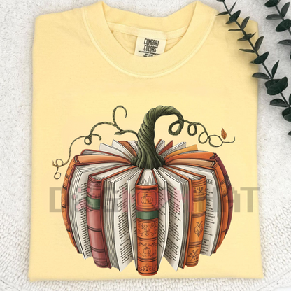 Fall Pumpkin Made With Books – Ready To Press Transfer, Halloween T-Shirt Design