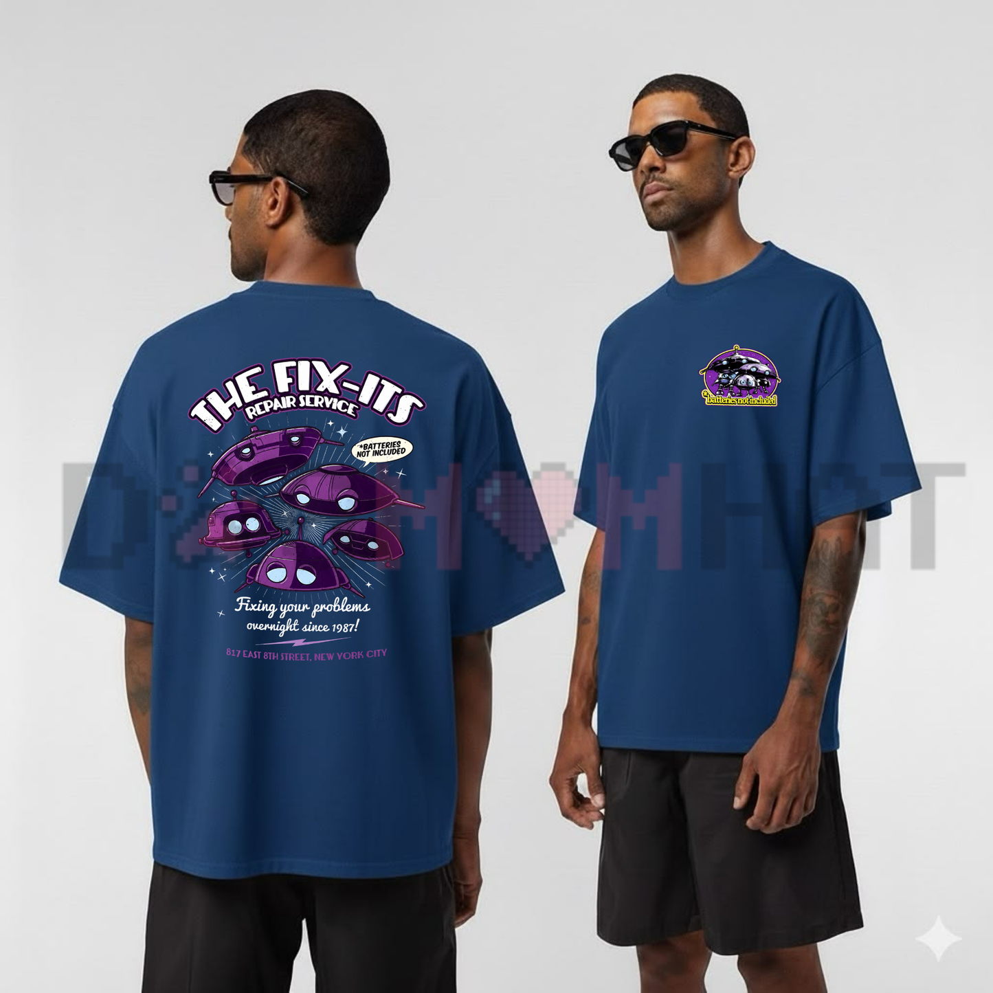 Retro 80s Sci-Fi "Batteries Not Included" T-Shirt - The Fix-Its Repair Service Tee