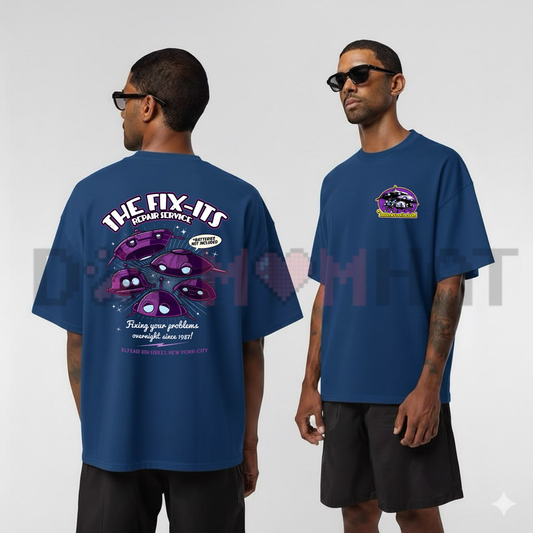 Retro 80s Sci-Fi "Batteries Not Included" T-Shirt - The Fix-Its Repair Service Tee