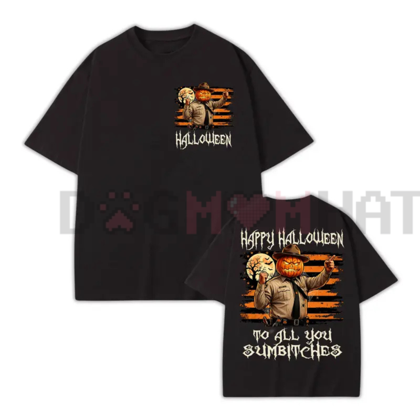 Pumpkin Sheriff Western Halloween Shirt - Funny Cowboy 2-Side Graphic Tee