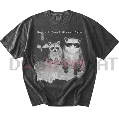 Support Local Street Cats T-Shirt - Vintage Trash Panda & Possum Graphic Tee