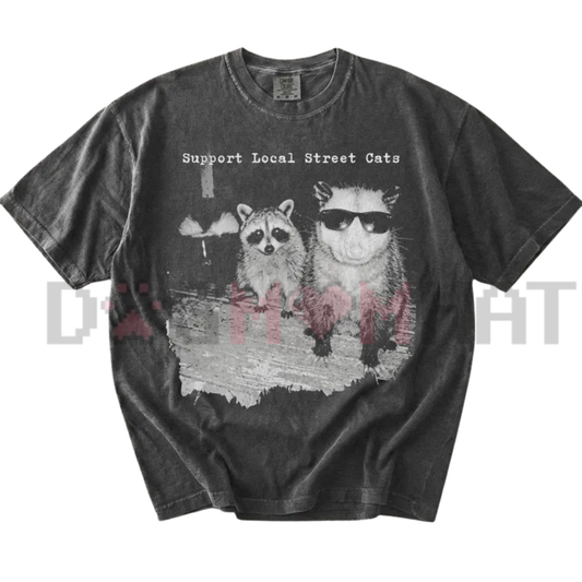 Support Local Street Cats T-Shirt - Vintage Trash Panda & Possum Graphic Tee