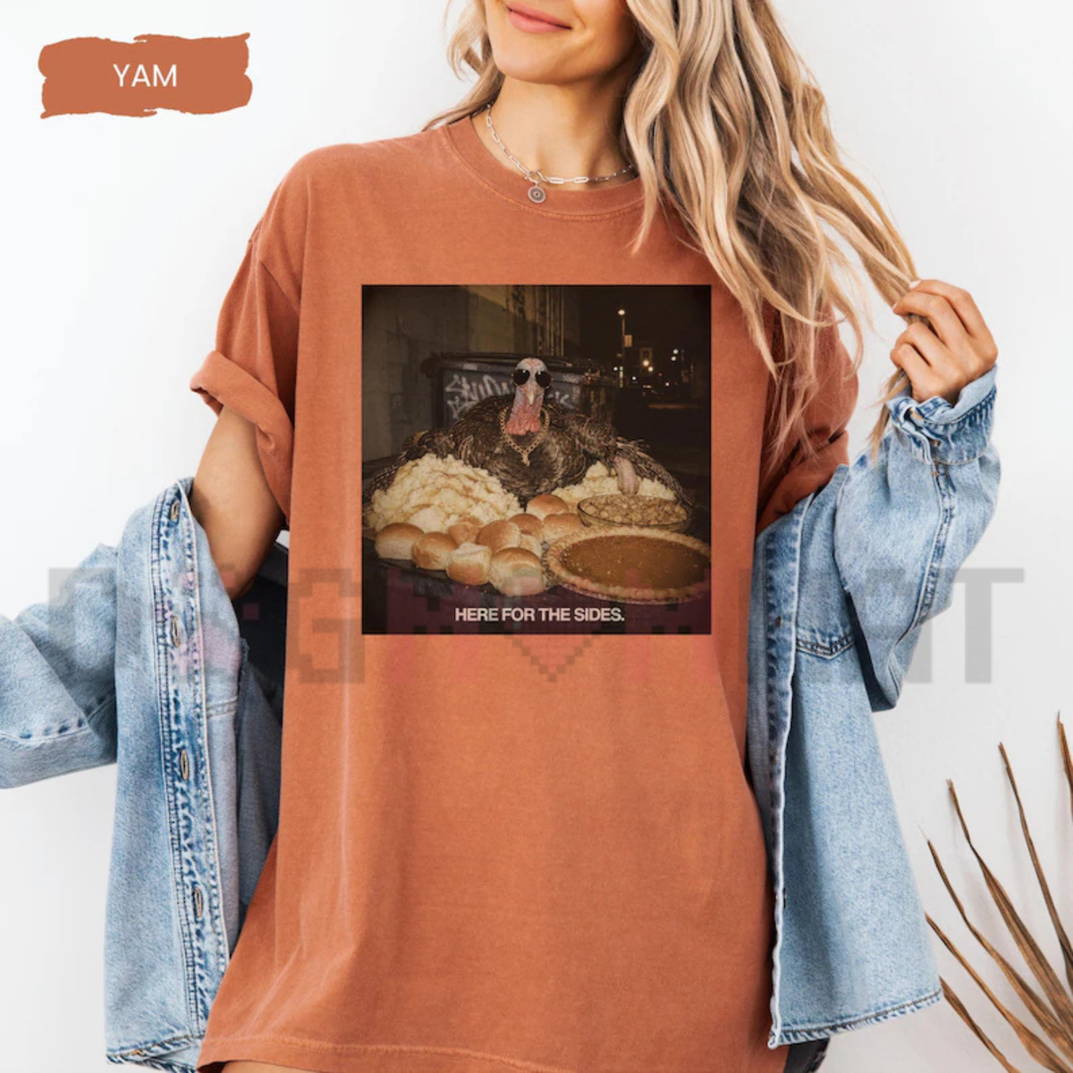 Festive Friction Tee – "Here For The Sides" Funny Thanksgiving & Friendsgiving Graphic T-Shirt