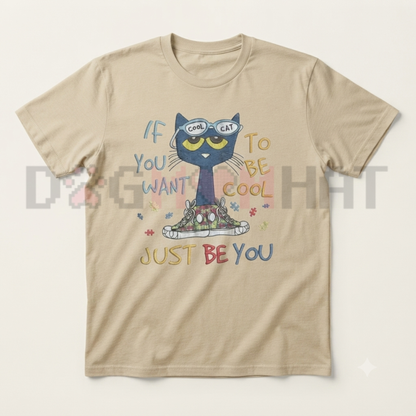 Cool To Be Yourself Emo Feline Graphic Tee - Vintage Grunge Y2K Cartoon Cotton Streetwear Shirt
