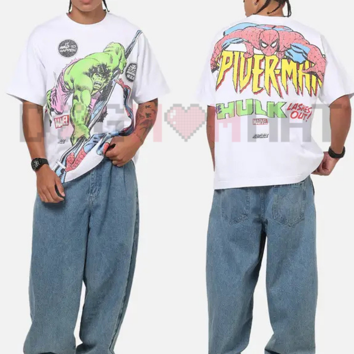 Gamma Rage Masterpiece All-Over Print Tee - Marvel The Hulk Lashes Out White Full Graphic Unisex Shirt