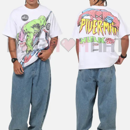 Gamma Rage Masterpiece All-Over Print Tee - Marvel The Hulk Lashes Out White Full Graphic Unisex Shirt