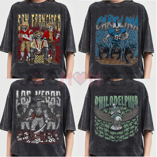 Comfort Color All 32 Teams Football Skull Vintage Shirt – Pepper Classic 90s All Team Football T-Shirt