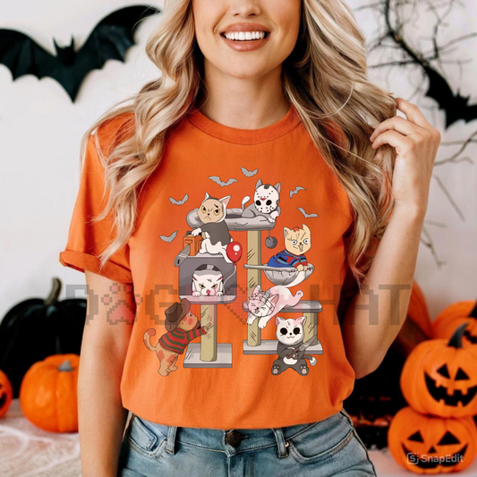 Funny Cat Horror Movies T-Shirt – Cute Halloween Cat Lovers Matching Tee