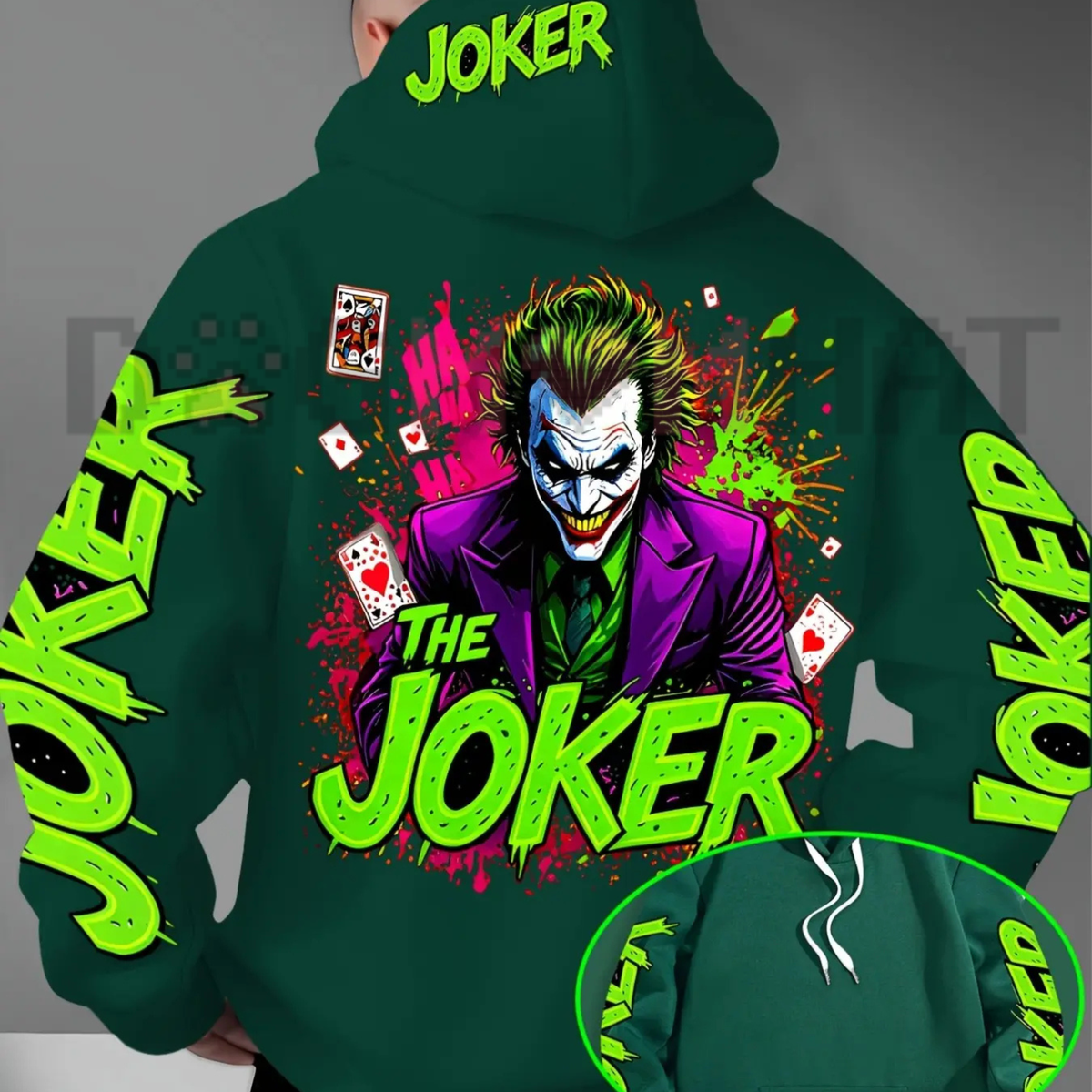 Warner Bros. Men's Fluorescent Joker Print Hoodie - Trendy Streetwear Pullover