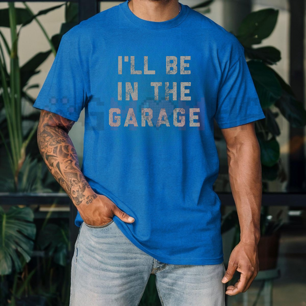 Festive Friction Tee – "I'll Be In The Garage" Funny Car Mechanic Dad Graphic T-Shirt