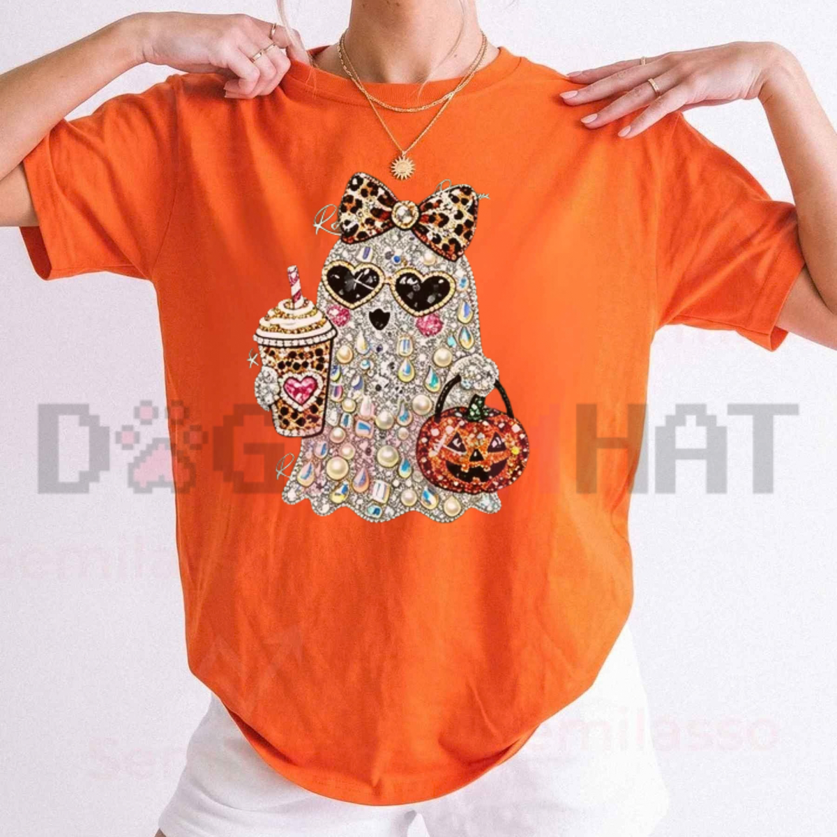 Ghost Bow Coffee Pumpkin Autumn Graphic T-Shirt