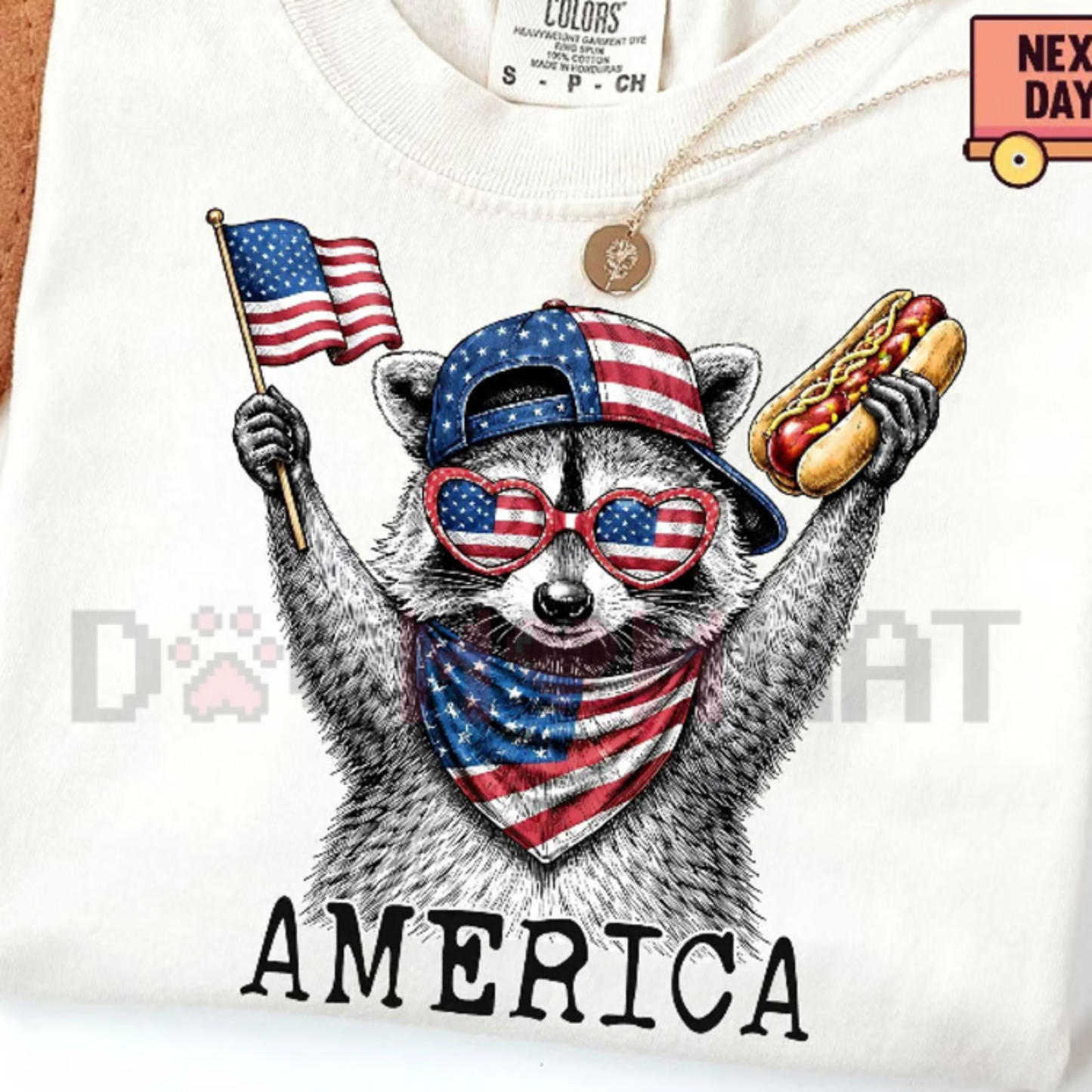 America Raccoon Hot Dog Tee