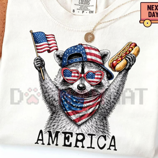America Raccoon Hot Dog Tee