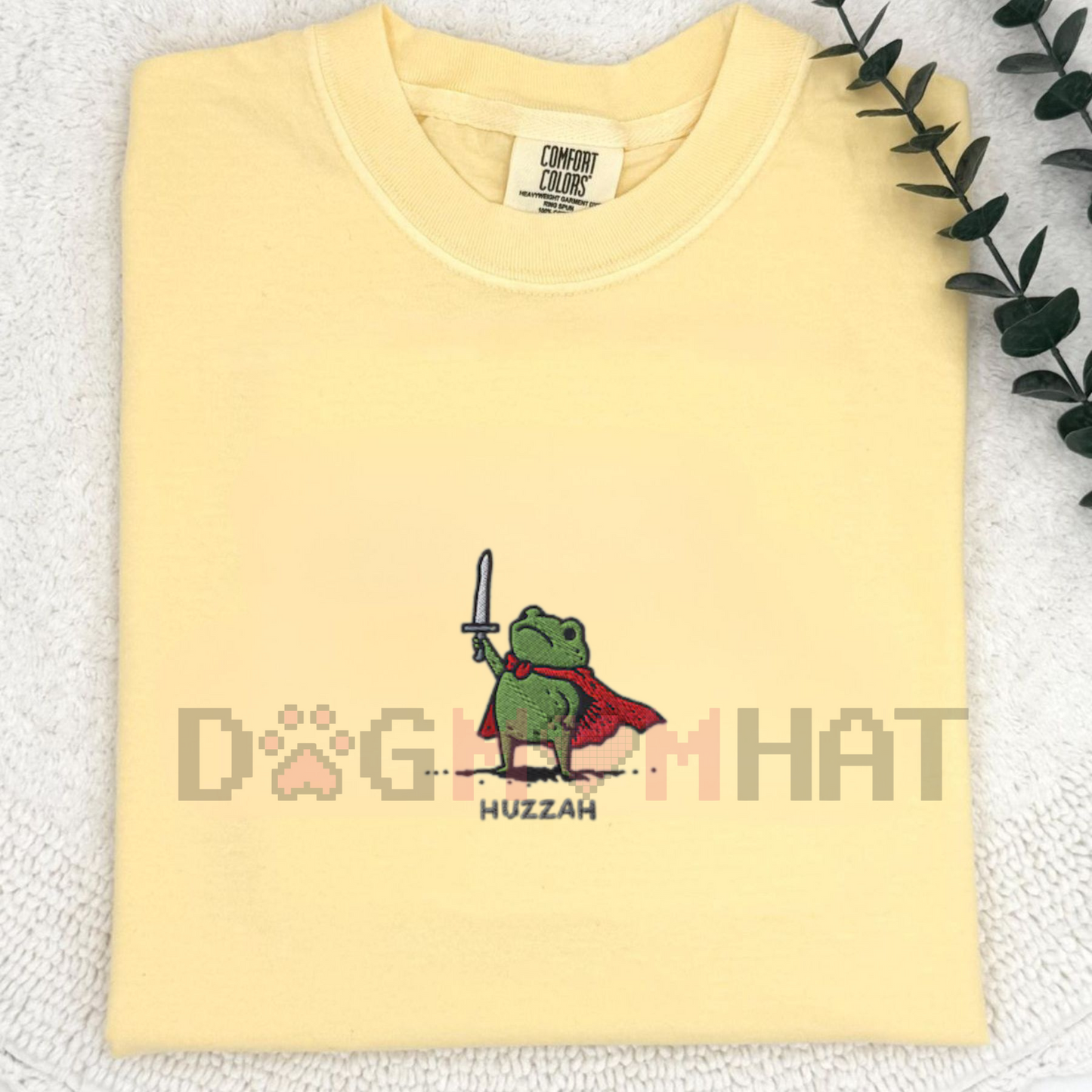 Huzzah Frog with Sword Tee – Embroidered Medieval Frog Shirt