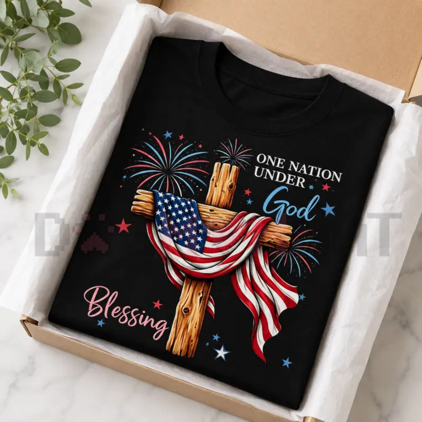 "One Nation Under God" Flag Cross Tee