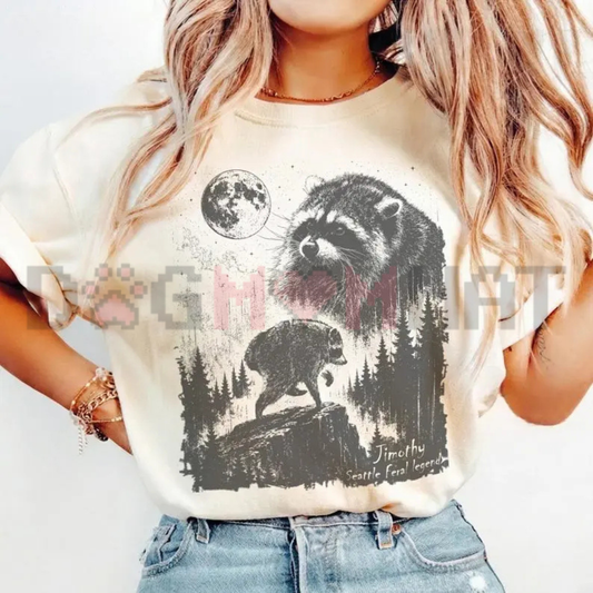 Seattle Feral Legend Raccoon Graphic Tee - Vintage Moon Jimothy Comfort Colors Cotton T-Shirt