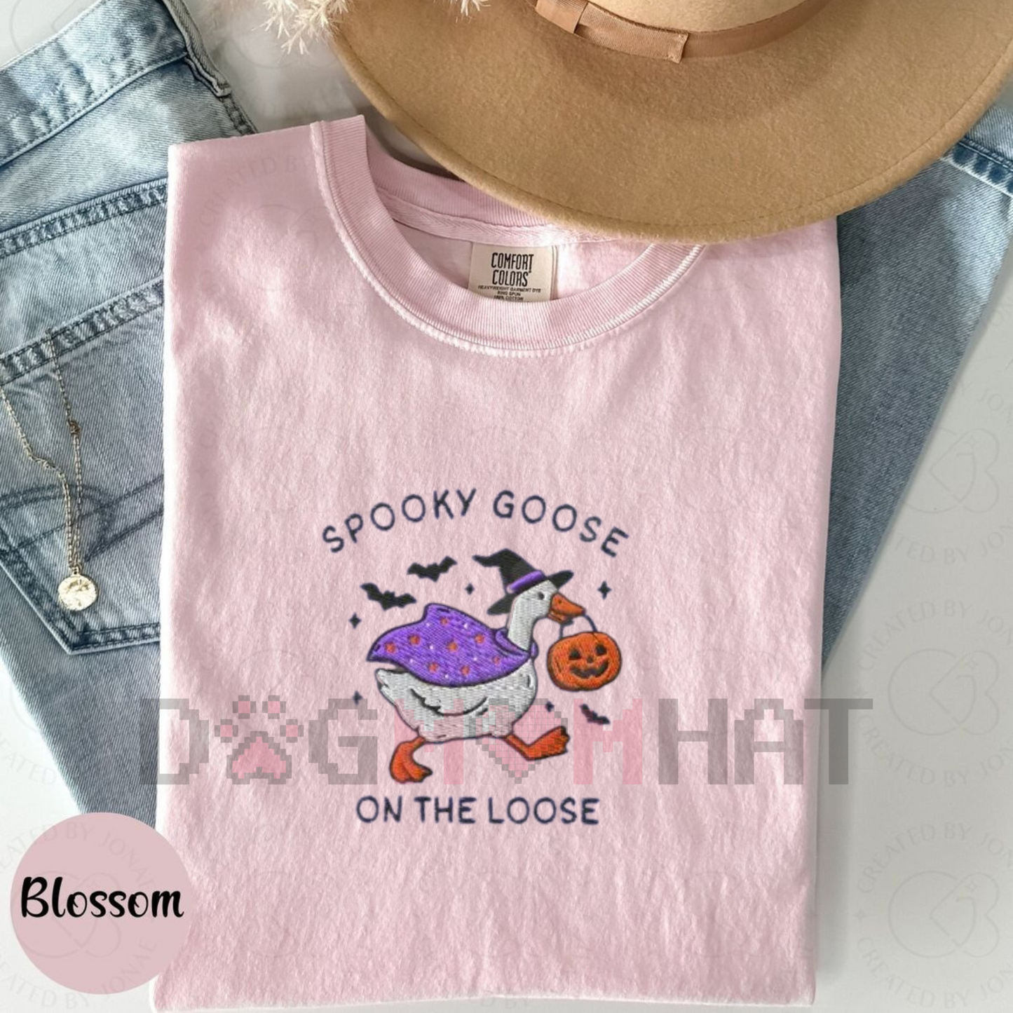 Embroidered Spooky Goose Comfort Colors® T-Shirt – Witchy Silly Goose Lover Tee