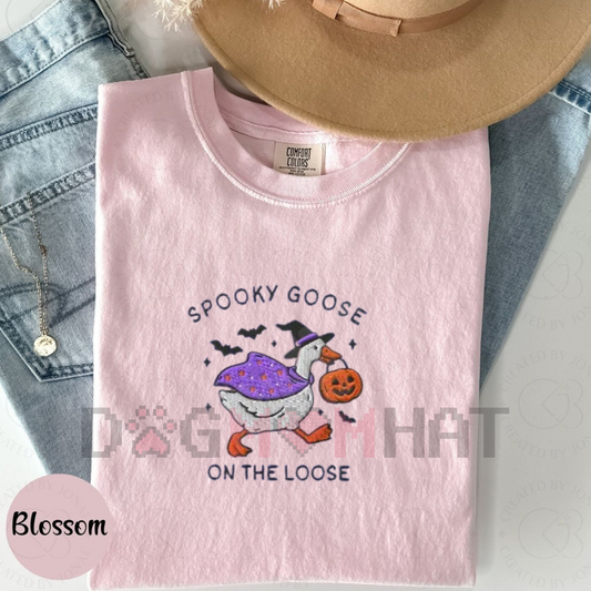 Embroidered Spooky Goose Comfort Colors® T-Shirt – Witchy Silly Goose Lover Tee