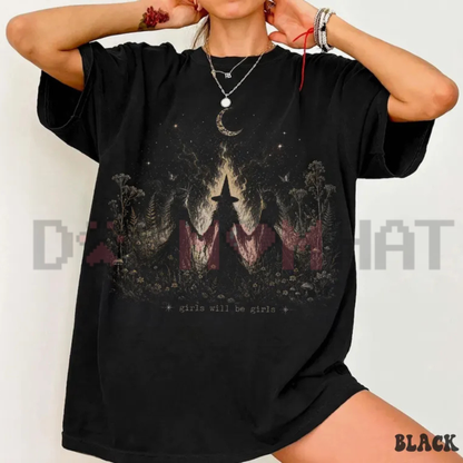 Vintage Girls Will Be Girls T-Shirt - Witchy Halloween Feminist Shirt