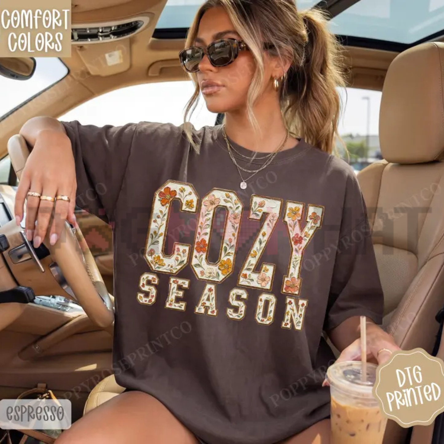 Comfort Colors® Floral "Cozy Season" T-Shirt - Trendy Fall Graphic Tee for Her