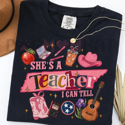 Comfort Colors She's a Teacher I Can Tell T-Shirt - Funny Ellas Fellas Teacher Gift Tee