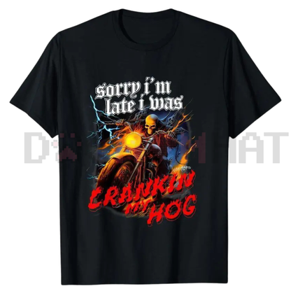"Crankin My Hog" Horror Skeleton T-Shirt